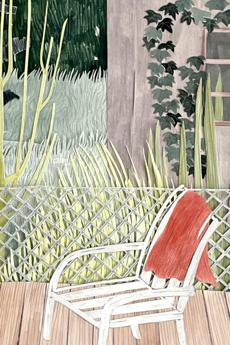 Detail von "Theodor-Körner-Straße", Scherenschnitt, Farbstift und Aquarell, 59,5 x 42 cm, 2023